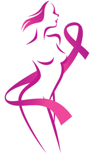 様式化されたベクトル シルエット女性と乳がんがん意識ピンク リボン - breast cancer women breast cancer awareness ribbon pink点のイラスト素材／クリップアート素材／マンガ素材／アイコン素材