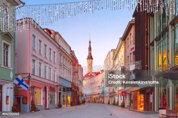 Morning Street In The Old Town Of Tallinn Estonia Stock Photo - Download Image Now - Tallinn, Estonia, Alley