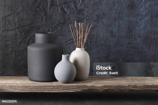 Neutral Colored Home Decor Stock Photo - Download Image Now - Home Decor, Black Color, Vase