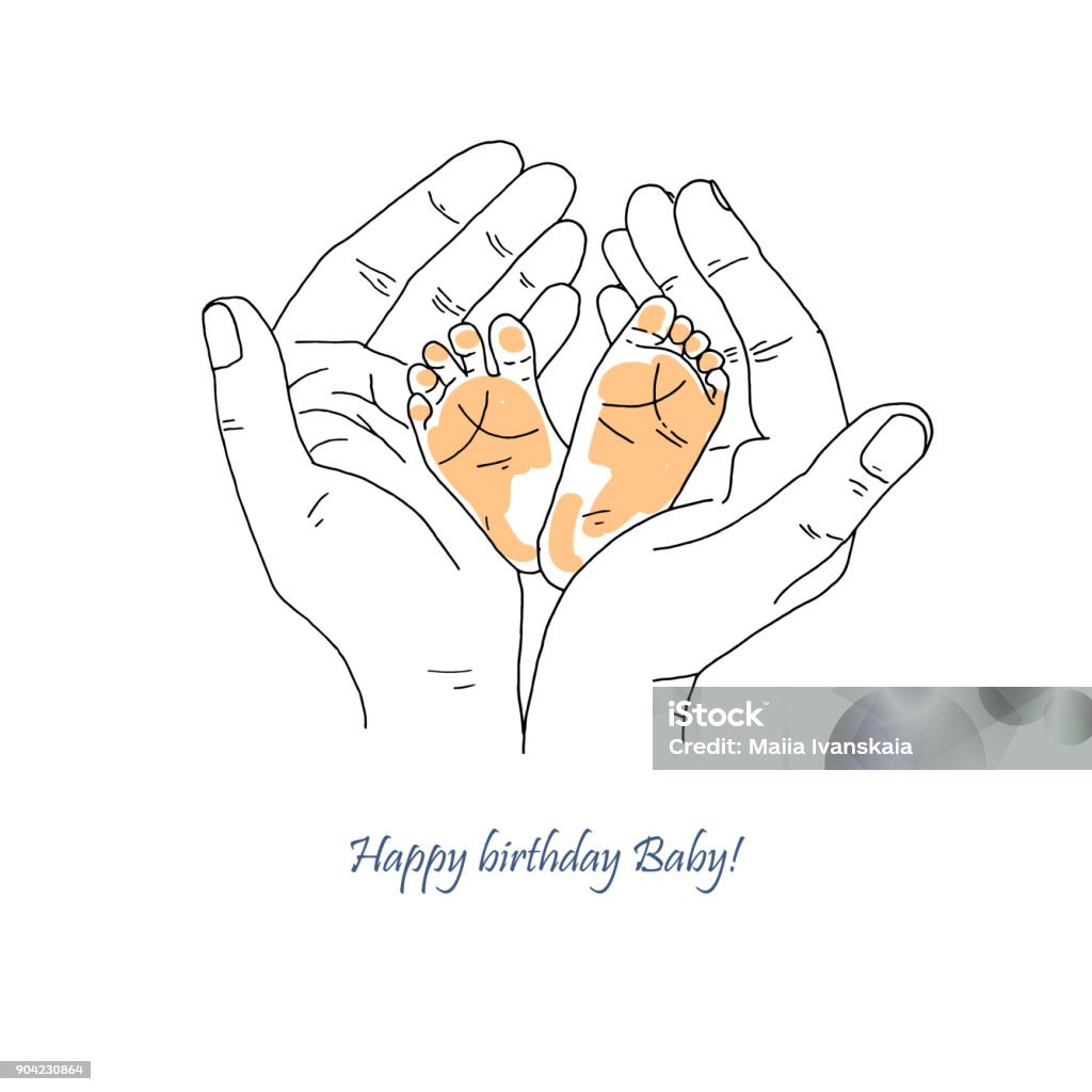New born baby feet in mother hands New born baby feet in mother hands. Cute vector illustration for Mother's Day greeting card, baby shower invitation. Maternity and happy family. Baby - Human Age stock vector