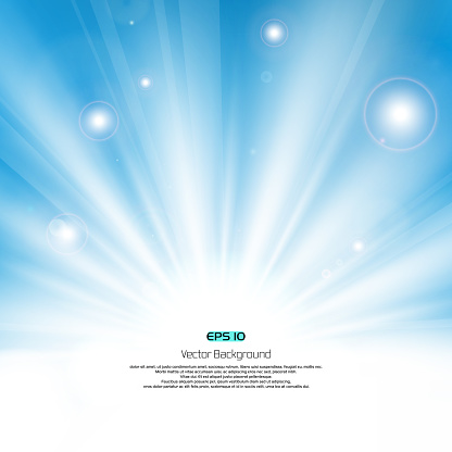 Sunburst light with flare on clean blue sky background with text space, flying banner illustration vector eps10