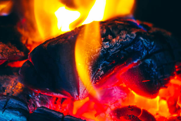 istock Colorful fire flame, burning wood at the fireplace. 904233326