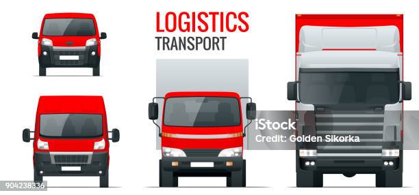 Logistics Transport Front View Truck Trailer Semi Truck Cargo Delivery Van And Minivan Blank Freight Delivery Trucks Isolated Cargo Vehicle Set On White Stock Illustration - Download Image Now