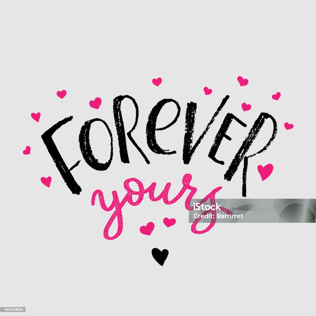 Forever Yours Cards For Valentines Day Hand Drawn Brush Lettering With