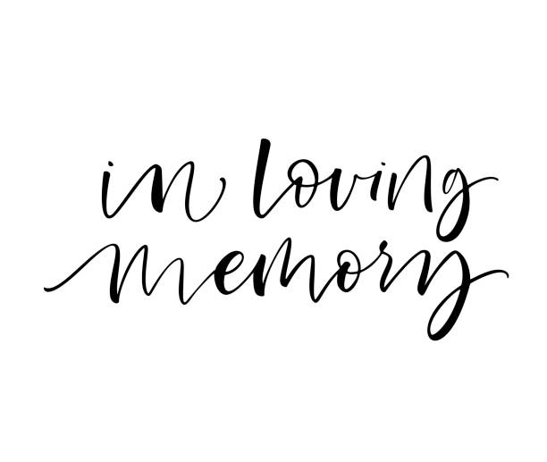 In loving memory card. In loving memory phrase. Ink illustration. Modern brush calligraphy. Isolated on white background. memories stock illustrations