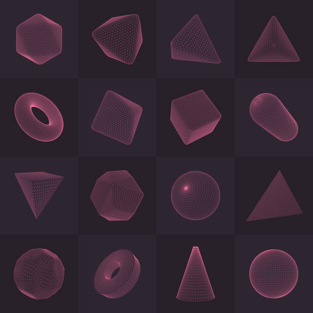 Three-dimensional Vector Shapes Collection High-quality vector collection of low-poly renders of platonic solid, polygonal shapes basic figures. Three-dimensional illustration set of abstract transparent objects. Isolated on color background. rhombus illustrations stock illustrations