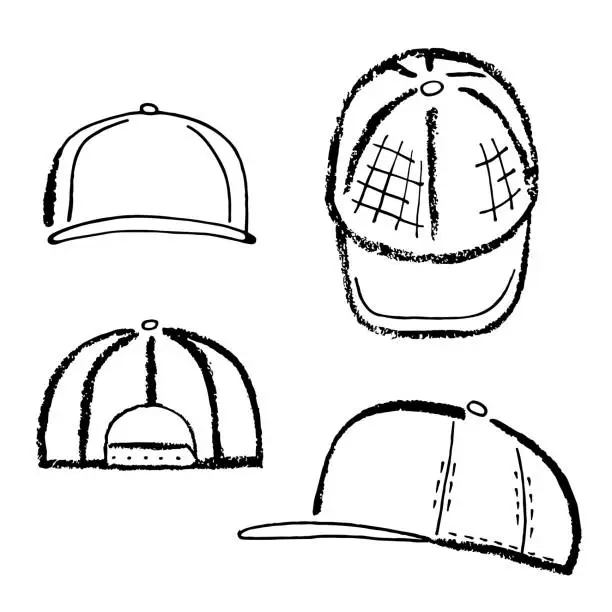 Vector illustration of Baseball, tennis, rap cap outlined template