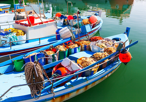 Close up of Fishing boats with fishing gear.