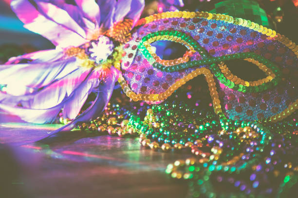 istock Mardi Gras, Rio carnival mask and colorful decorations. 904257566
