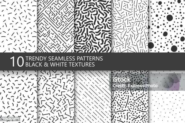 Collection Of Trendy Seamless Patterns Retro Fashion Style 8090s Black And White Mosaic Textures You Can Find Seamless Background In Swatches Panel Stock Illustration - Download Image Now