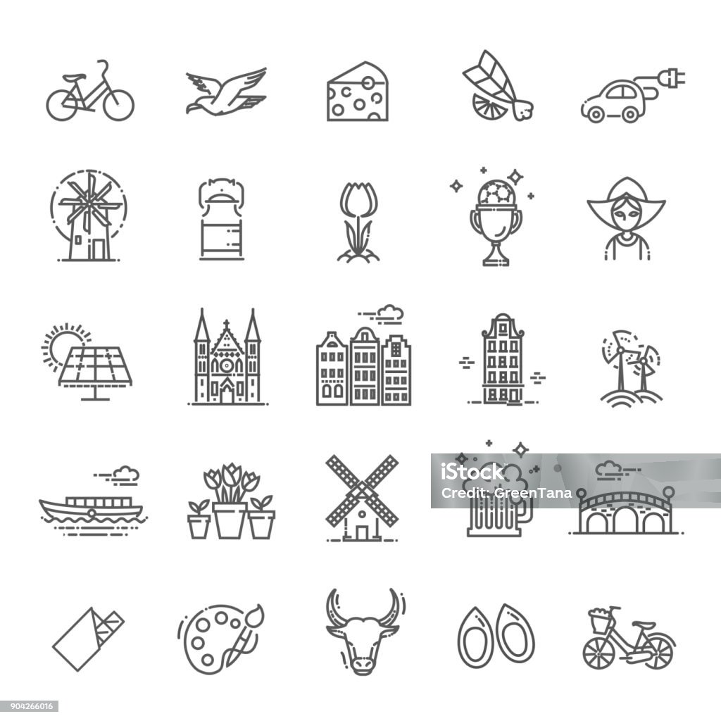 Holland flat icons set Dutch Culture Icons, Culture Signs of Holland, Traditions of Netherlands, Dutch Life, National Objects of Holland Icon Symbol stock vector