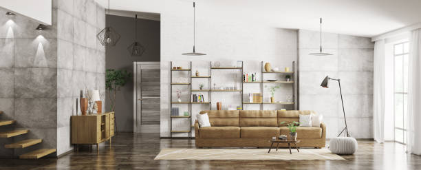 istock Interior of modern apartment panorama 3d rendering 904269848