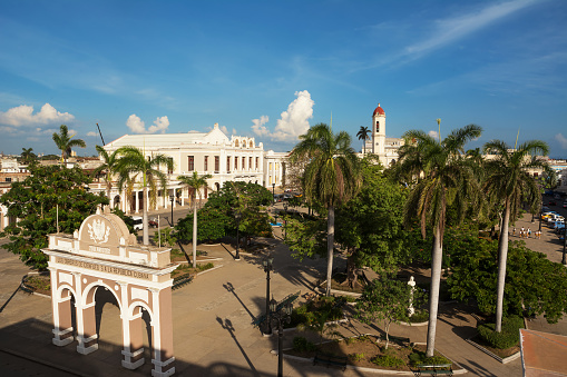Cienfuegos, Cuba - December 7, 2017: Aerial view of Jose Marti Square in Cienfuegos  (Cuba)