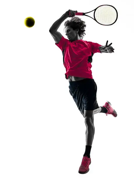 Photo of tennis player man silhouette isolated white background