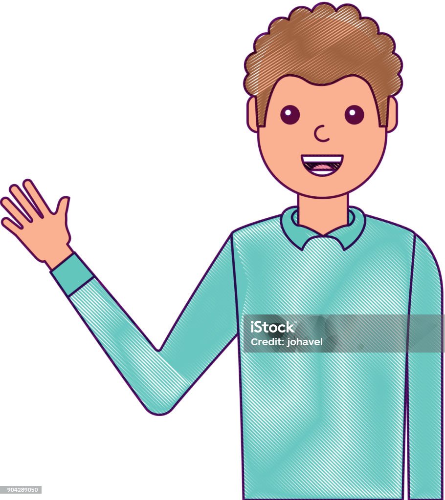 Waving Character Portrait Man Waving Hand Smiling Character Stock Illustration ...