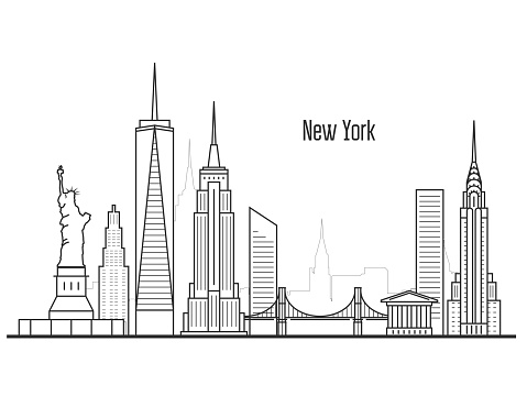 New York city skyline - Manhatten cityscape, towers and landmarks in liner style