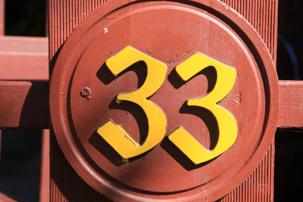 Wooden painted yellow number 33