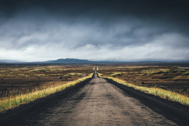 Dark gravel road in north Iceland.
