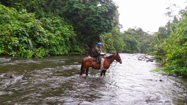istock Senior men horseback riding in the river 904300460