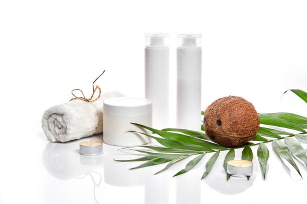 istock Organic cosmetics with coconut on white background 904301238