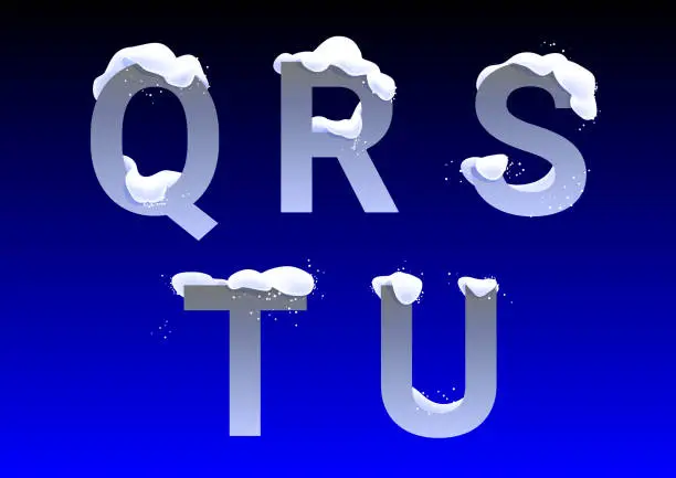 Vector illustration of Q, R, S, T, U letters with snow caps