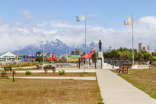 Park with Andes mountains in background, Ushuaia, Argentina