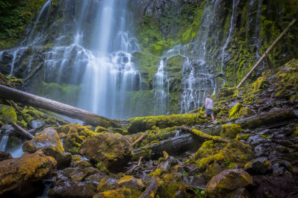 Woman Stands at the Bottom of Proxy Falls