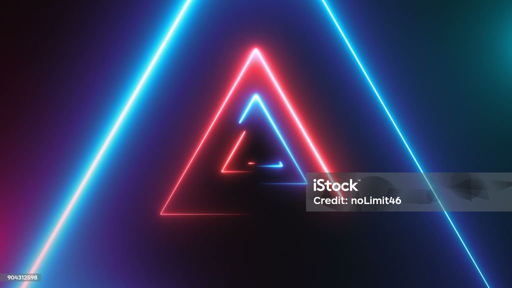 Sfondo astratto con triangoli al neon - Foto stock royalty-free di Triangolo - Forma bidimensionale
