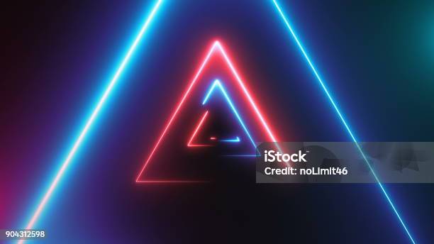 Abstract Background With Neon Triangles Stock Photo - Download Image Now - Triangle Shape, Neon Lighting, Backgrounds