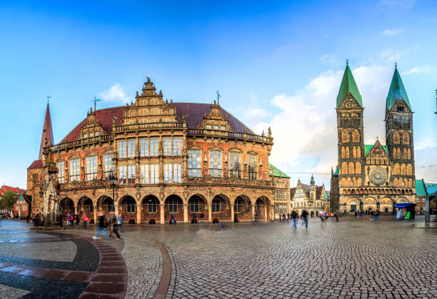 Skyline of Bremen main market square, Germany Bremen main market square in the centre of the Hanseatic City, Germany market square stock pictures, royalty-free photos & images