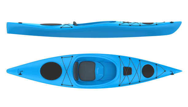 Blue Kayak Isolated Blue Kayak isolated on white background. 3D render rafting kayak kayaking river stock pictures, royalty-free photos & images