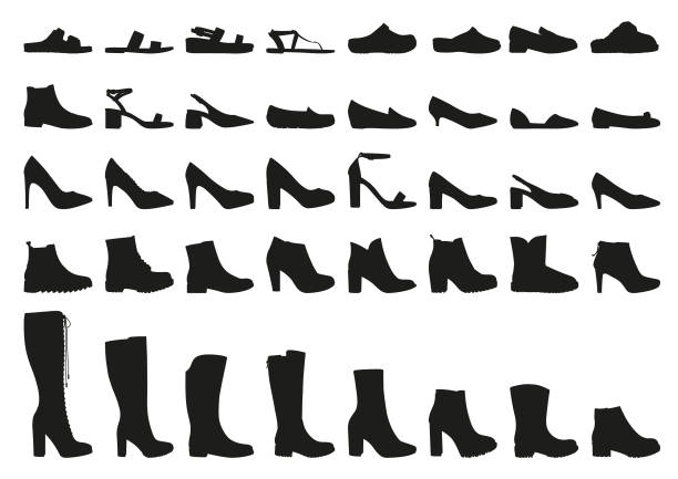 ilustrações, clipart, desenhos animados e ícones de conjunto de ícones do vetor mulher sapatos - shoe high heels tall women