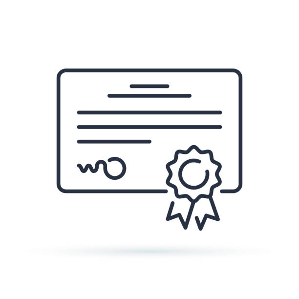 Vector certificate icon. Achievement or award grant, diploma concepts. Premium quality graphic design elements. Vector certificate icon. Achievement or award grant, diploma concepts. Premium quality graphic design elements. Modern sign, linear outline pictogram, simple thin line icon educational test results stock illustrations