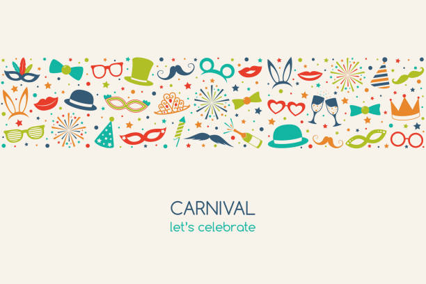 ilustrações de stock, clip art, desenhos animados e ícones de carnival - vintage banner in retro style with funny elements. vector. - costume mustache child disguise