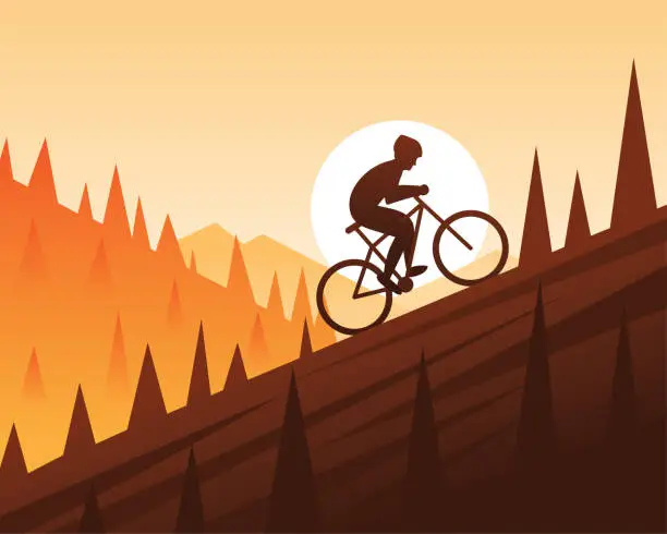 Vector illustration of Mountain Bike Climbing Scene