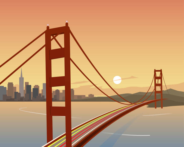 샌프란시스코와 금문교 장면 - golden gate bridge illustrations stock illustrations