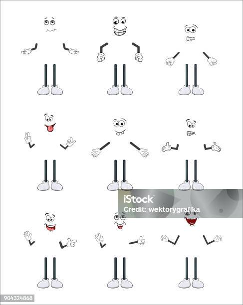 Cartoon Character Arm Leg And Face Set Isolated On White Background Stock Illustration - Download Image Now