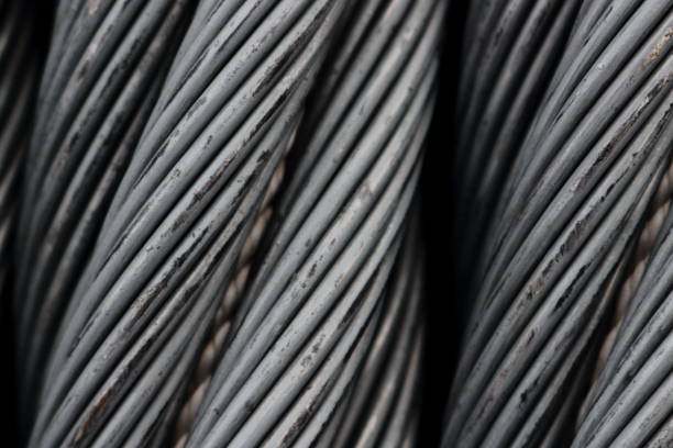 istock Steel wire rope cable close up. 904328716