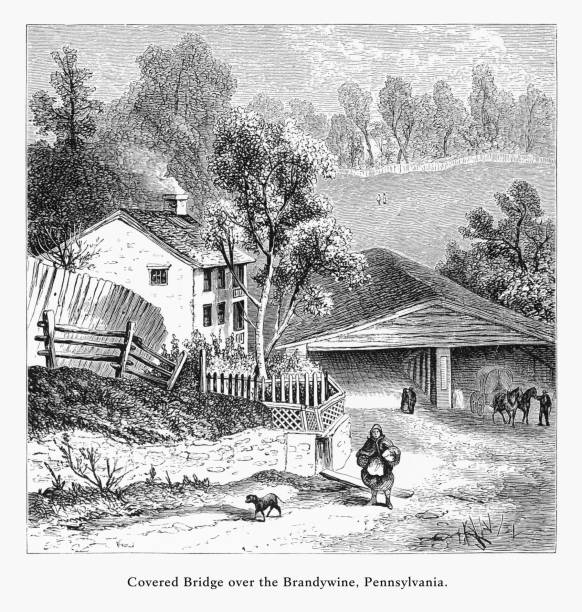 istock Covered Bridge Over the Brandywine River, Pennsylvania, United States, American Victorian Engraving, 1872 904332226