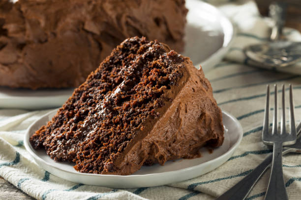 dulces caseros oscuro chocolate layer cake - cake fotografías e imágenes de stock