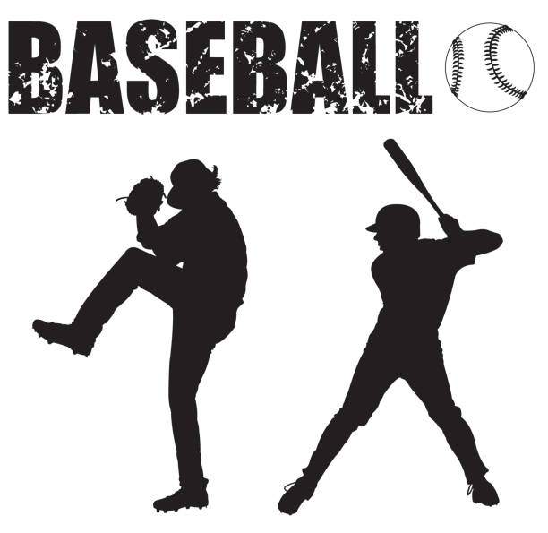 야구 투 수, 타자, 공과 typescript - baseball silhouette pitcher playing stock illustrations