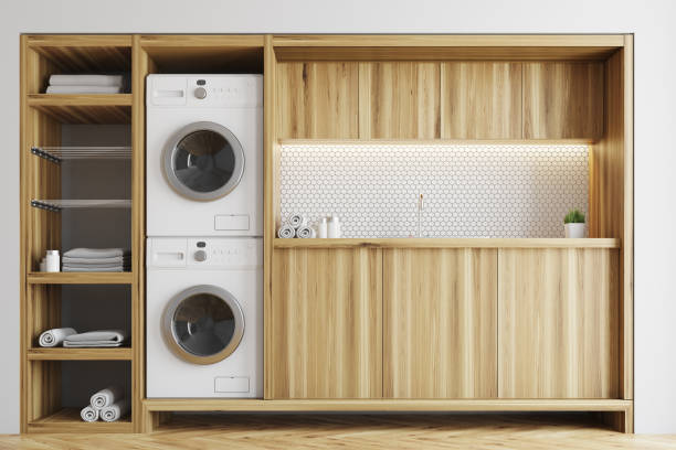 istock White and wooden laundry room, closet 904343744