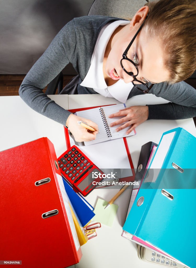 Obsessed Work Obsessed Secretary At Work Stock Photo - Download Image Now ...