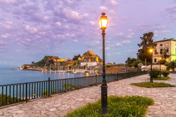 Fortress in Corfu during the dusk stock photo