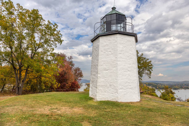 istock Stony Point Lighthouse with Trees in Autumn Colors (Foliage), Hudson River and Cloudy Sky, Stony Point Battlefield State Historic Site, Hudson Valley, New York. 904348116