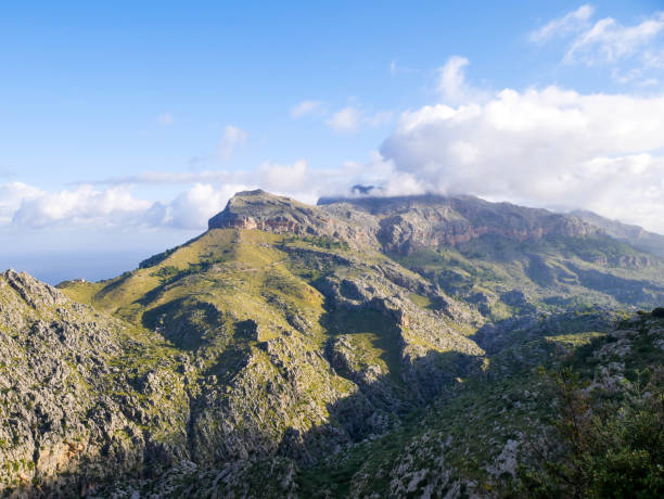 istock Top of mountains under the blue sky and fluffy clouds. 904348484