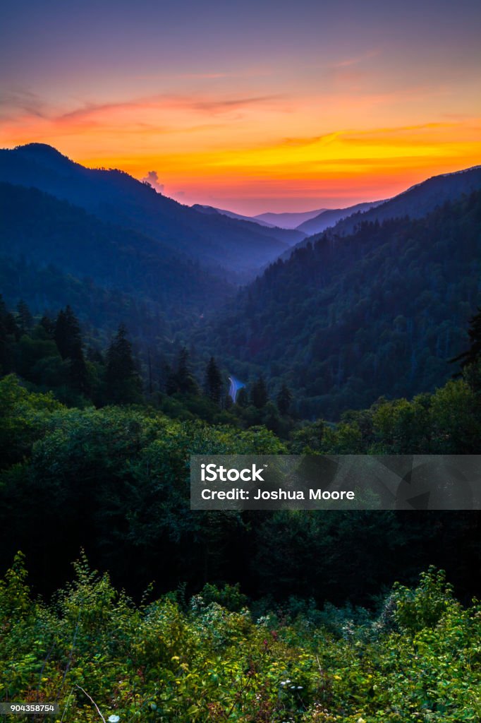 Sunset from Morton, GSMNP Sunset from the Morton Overlook in the Great Smoky Mountain National Park. Great Smoky Mountains National Park Stock Photo