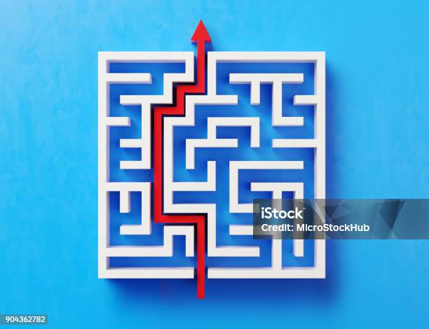 Path Red And Withe Red Path Across A White Maze On Blue Background Stock Photo - Download ...