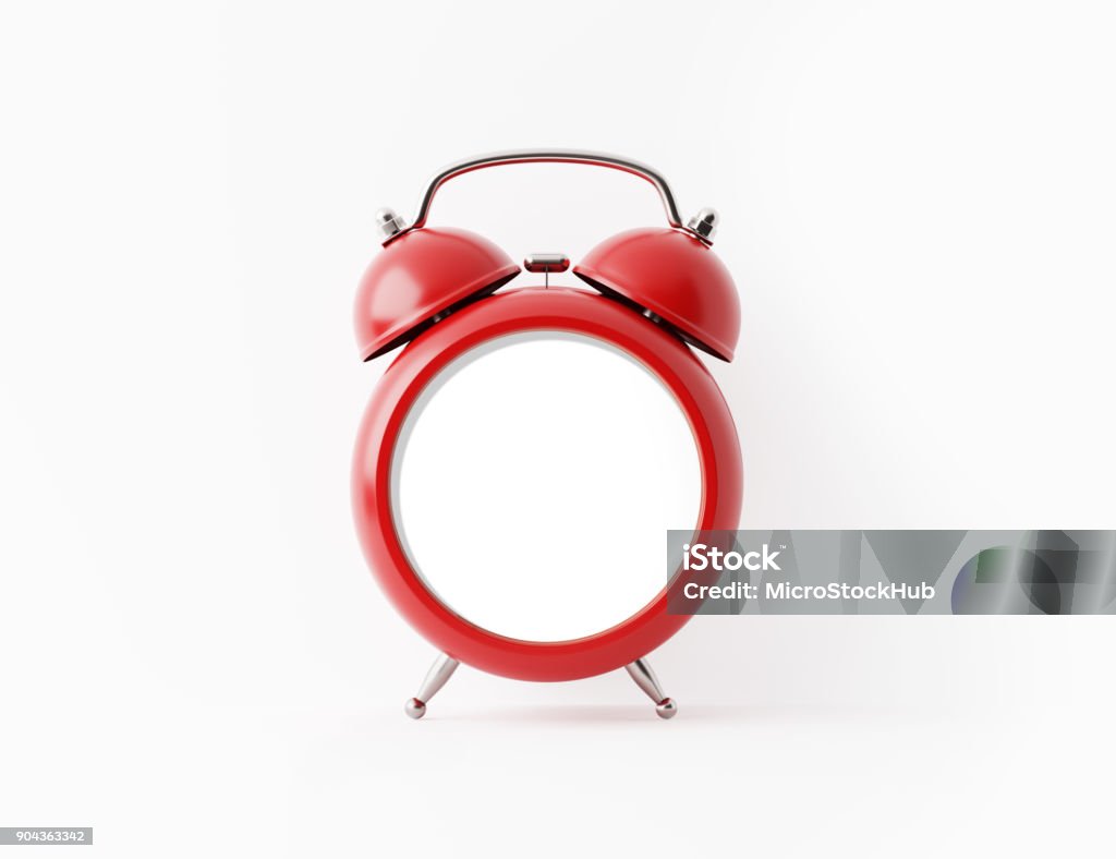 Red Alarm Clock On White Background Red alarm clock on white background. Reminder concept. Horizontal composition with copy space. Clipping path is included. Alarm Clock Stock Photo