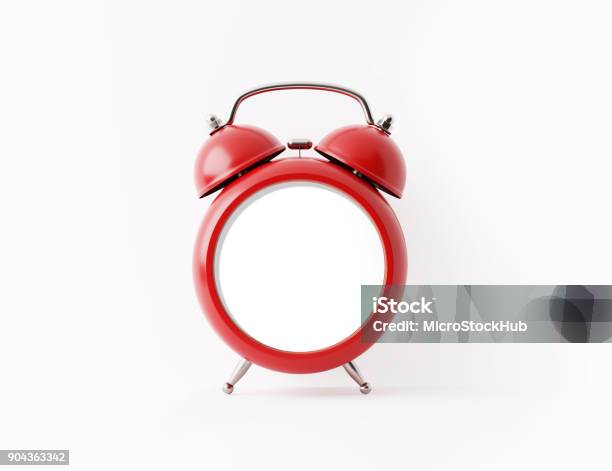 Red Alarm Clock On White Background Stock Photo - Download Image Now - Alarm Clock, Clock, Three Dimensional